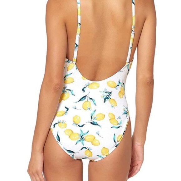 Jessica Simpson Women's  One Piece Swimsuit Tie Waist Maillot, Lemons, Large - Picture 3 of 10